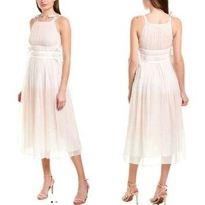 NEW MAX & MOI WOMENS SIZE 34 PINK & WHITE PRINT TIE MIDI DRESS